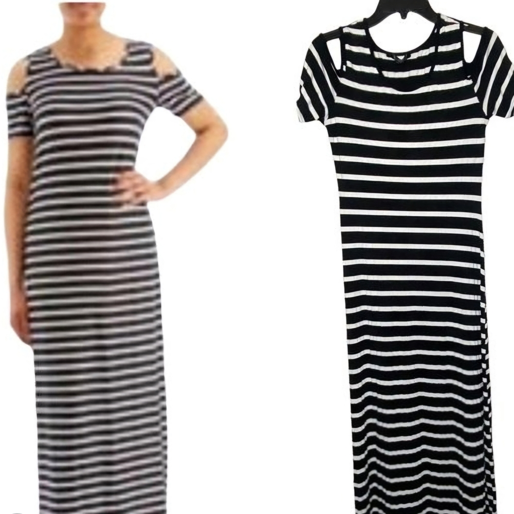 5th & Love Black and White Cold Shoulder Maxi Dress
